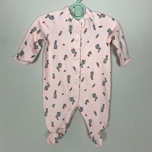Hanna Andersson Footies Onsies Pink 0-3 months 50cm Bunny Rabbit Easter - Picture 1 of 5
